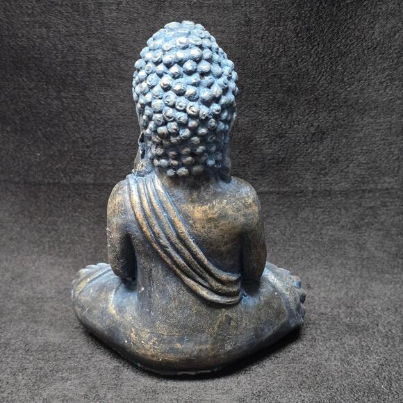 Buddha Figurine Ceramic Blue Statue Tealight Candle Holder 6" Boho Shabby Indie - Picture 4 of 9